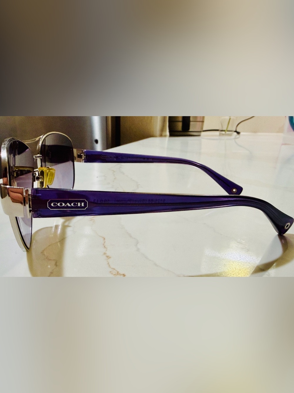 COACH Aviator ‘Kristina L012’ Purple/Silver Signature Sunglasses - Picture 3 of 5